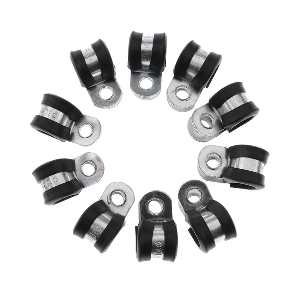 10 Pieces 3/8 Inch 10mm Fuel Line Hose Clamp Clip Fastener Rubber Cushion