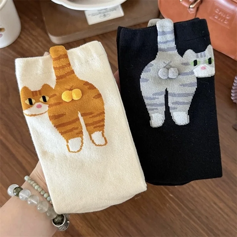 2/3/5Pairs Cute Cartoon Cat Balls Cotton Socks Couple Socks Men Women Funny Cat Balls Kawaii Knitting Stocking Novelty Xmas Gift