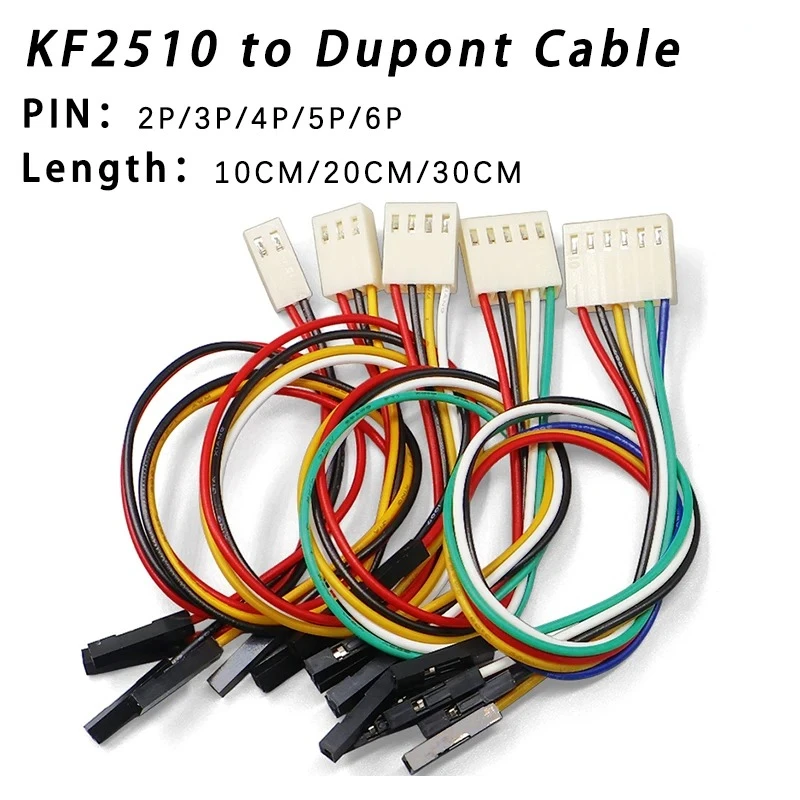 

10Pcs KF2510 to Dupont cable electronic wire-2P/3P/4P/5P/6 Pin To 2.54mm Dupont Female Wire Connector Color Cable