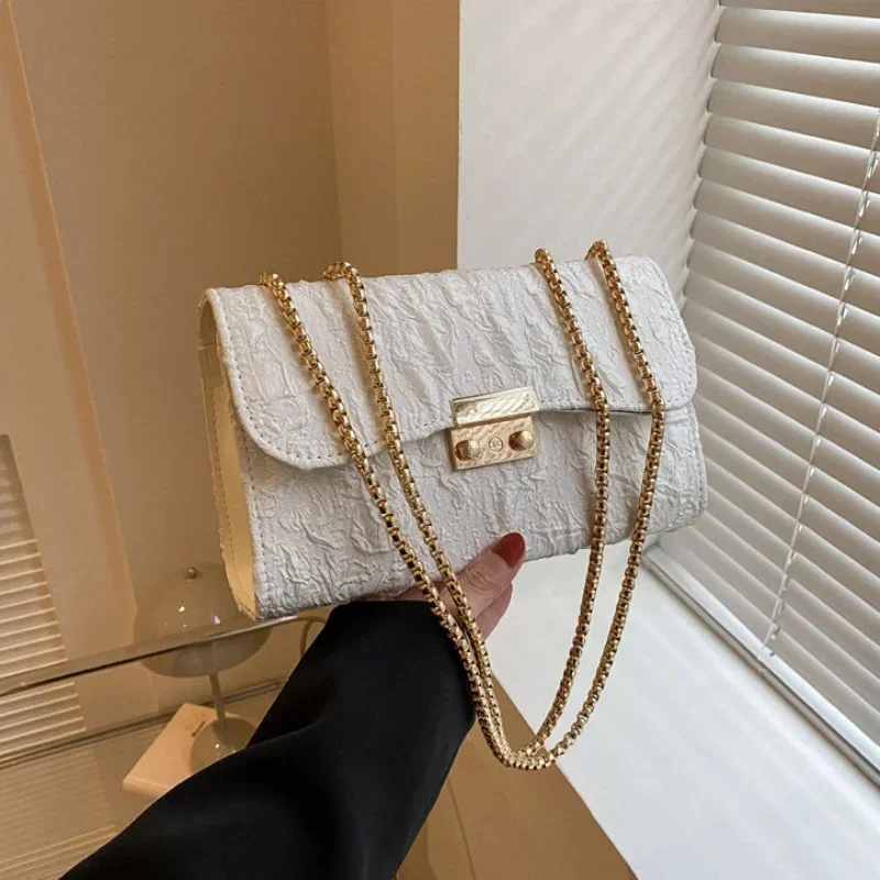 Luxury Lace Pleated Chain Crossbody Bags For Women Trendy Lock Female Shoulder Bag Ladies Small Purses and Handbags 2023 Trended