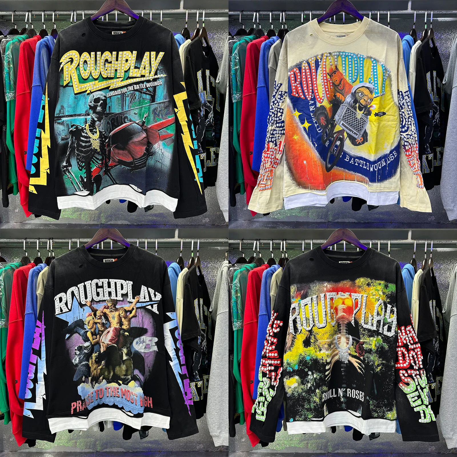 

25ss High Quality RoughPlay Long Sleeve T Shirts Men Women Fashion Thermal Drilling American Style Vintage Casual Style Tee