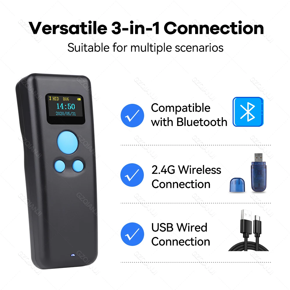 M8 Mini Barcode Scanner Bluetooth Portable QR Code Reader 1D 2D PDF417 2.4G Wireless Scanner For Supermarket Express Delivery