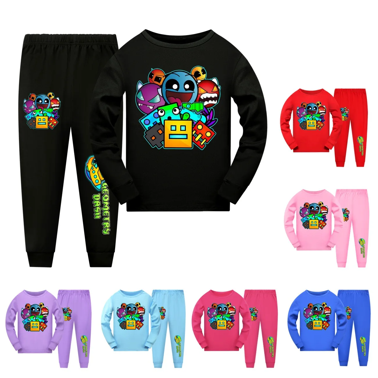 

Game Angry Geometry Dash Clothes Kids Long Sleeve T-shirt Sweatpants 2pcs Set Baby Girls Fall Pajama Sets Boys Spring Sleepwear