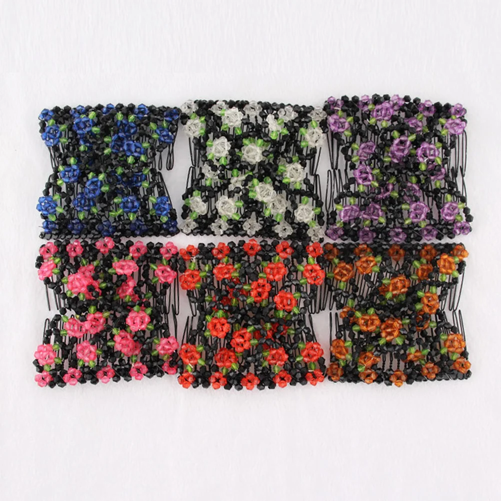 

4Pcs Beaded Double Hair Comb Clip Stretchy Slide for Women Thick Thin Long Short Curly Straight Comfort Flat Fit No Pull Damage