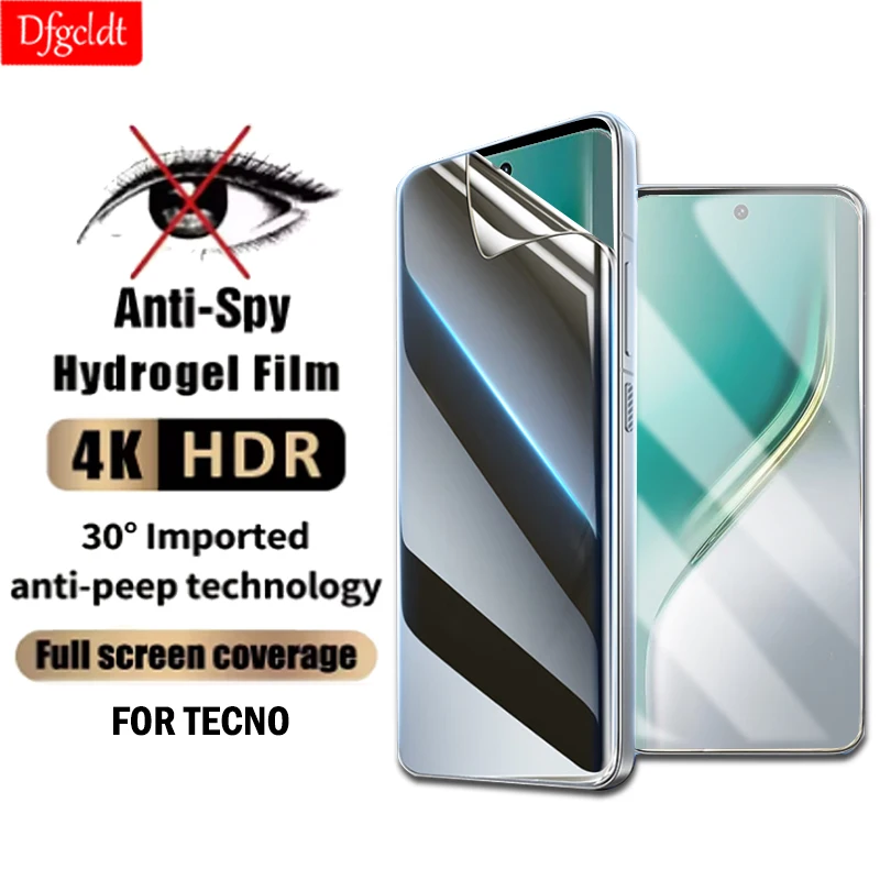 

1-2Piece Full Curved Edge Privacy Screen Protector for Tecno Camon 40 30s Pro Anti Spy Hydrogel Film for Spark 20 Pro+ Not Glass