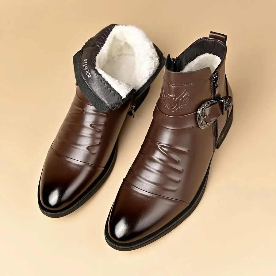Herren PU-Stiefeletten mit seitlichem Reißverschluss, runder Zehenpartie, kurze Stiefel für den täglichen und lässigen Gebrauch – Detail 8
