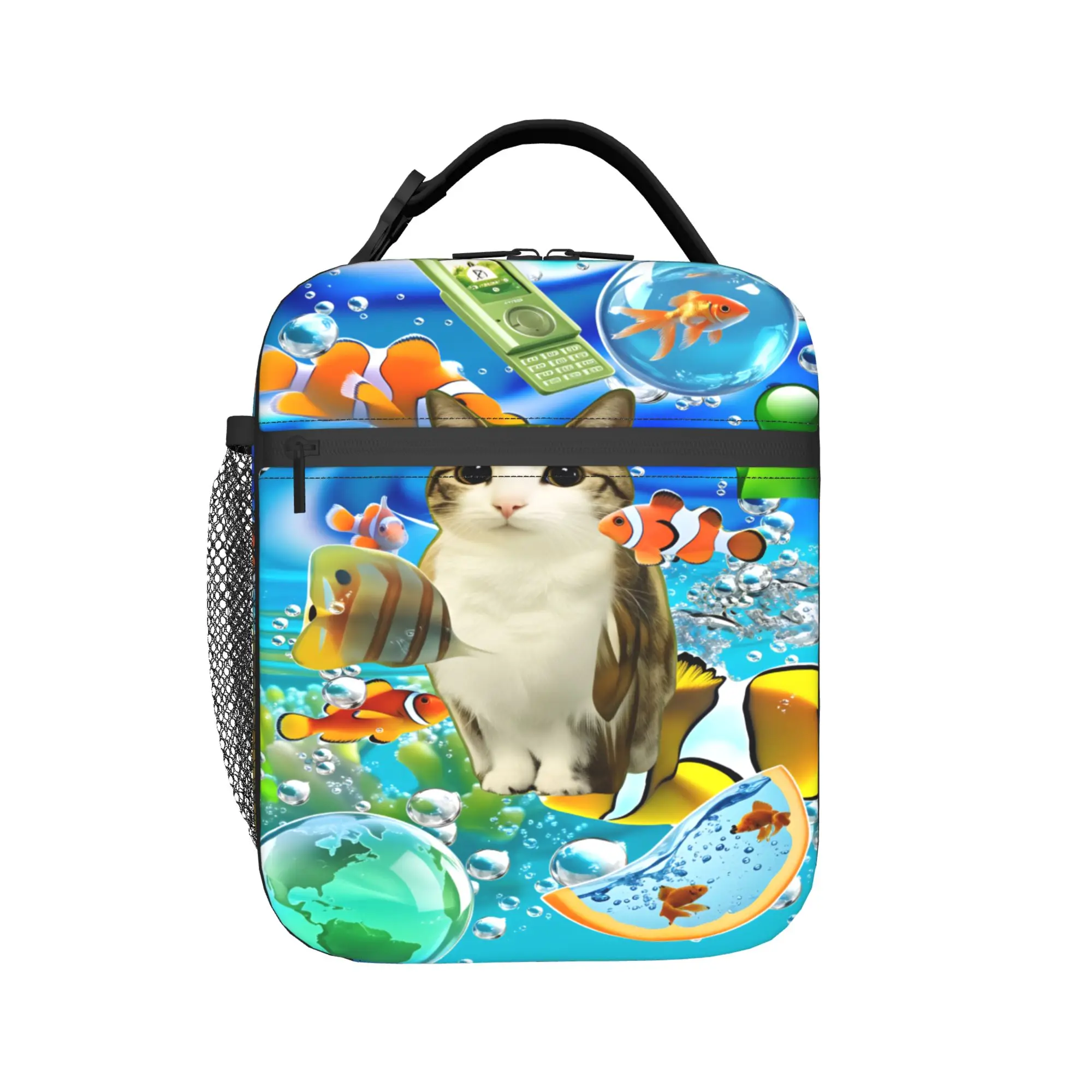 Frutiger Aero Lunch Bag Cat Owl Meme Travel Lunch Box For Adult Fashion Print Tote Food Bags Waterproof Convenient Cooler Bag
