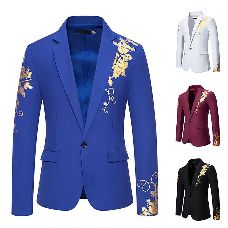 

Trendy Gold Printing Slim Fit Wedding Casual M Singer Performance Large Size ket Design Polyester Fabric Suit Jaet
