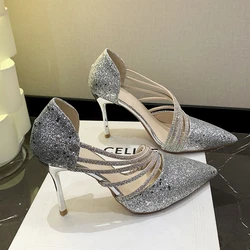 Pointed Toe Pumps Women Sexy Crystal Party Stiletto High Heels Wedding Suede Lady Heels Trendy Designer Office Work Woman Shoes