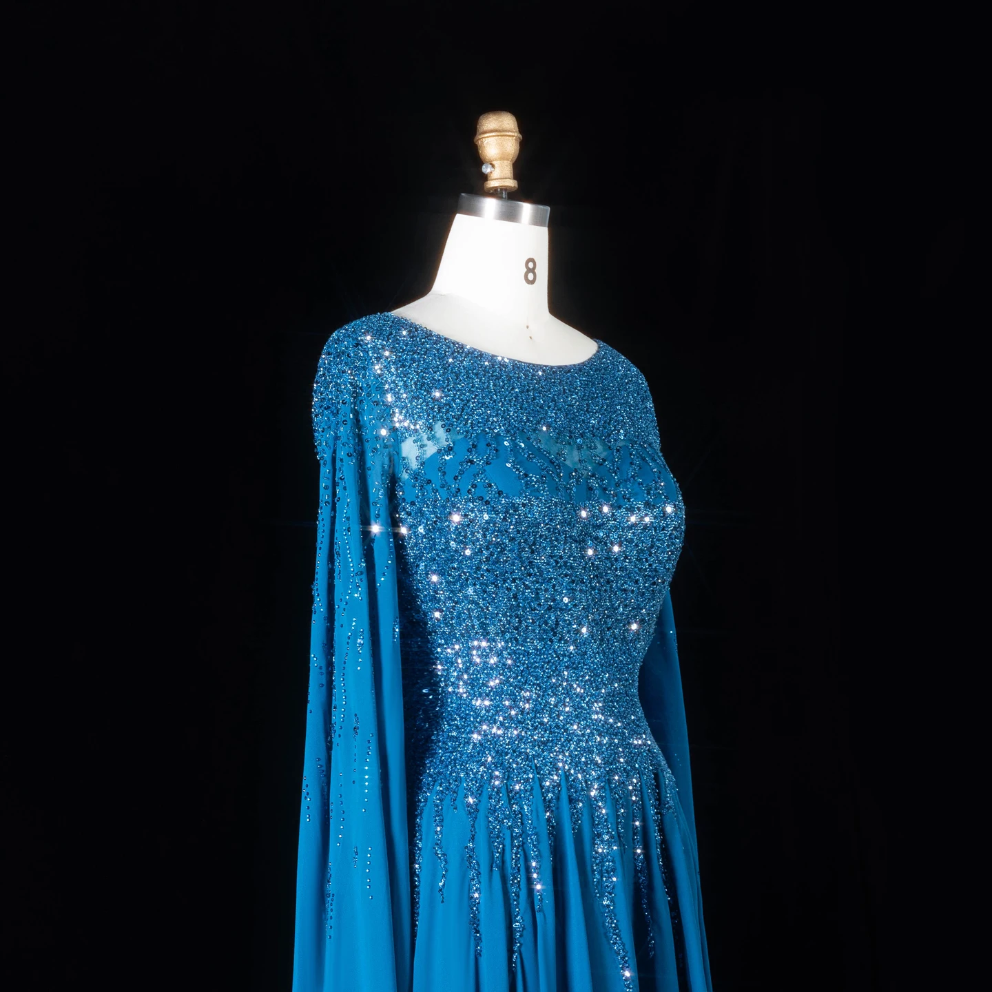 Sharon Said Abendkleid Luxuriöses A-Linien-Kleid mit Pailletten, Cape-Ärmeln und Perlen für Hochzeit, Abschlussball, Dubai, formelle Party, Ballkleid SS105, maßgeschneidert – Detail 10