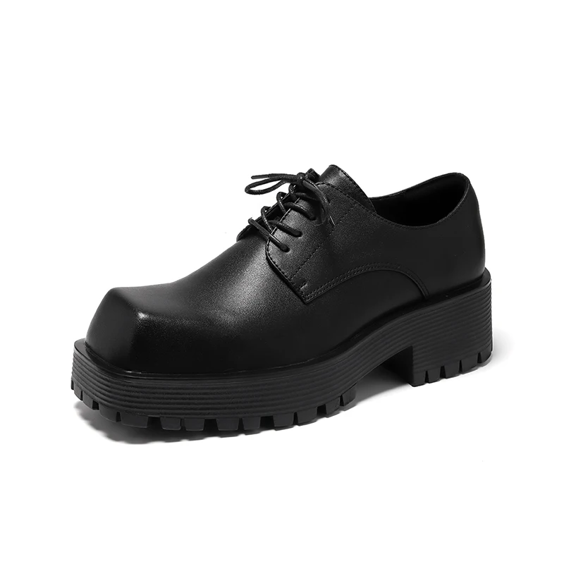 COZOK invierno impermeable Punk gótico con cordones punta cuadrada Retro hombres Derby zapatos plataforma cubana grueso tacón bajo Oxfords Slip On Casual