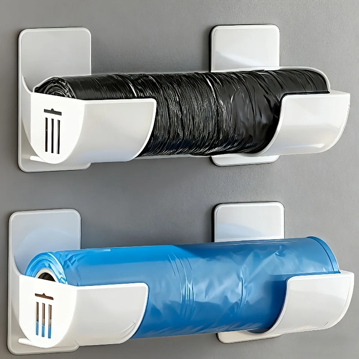 2pcs No-Drill Kitchen Storage Rack Set - Multi-Functional,Fresh Film & Garbage Bag Organizer for Cabinets and Refrigerator Sides
