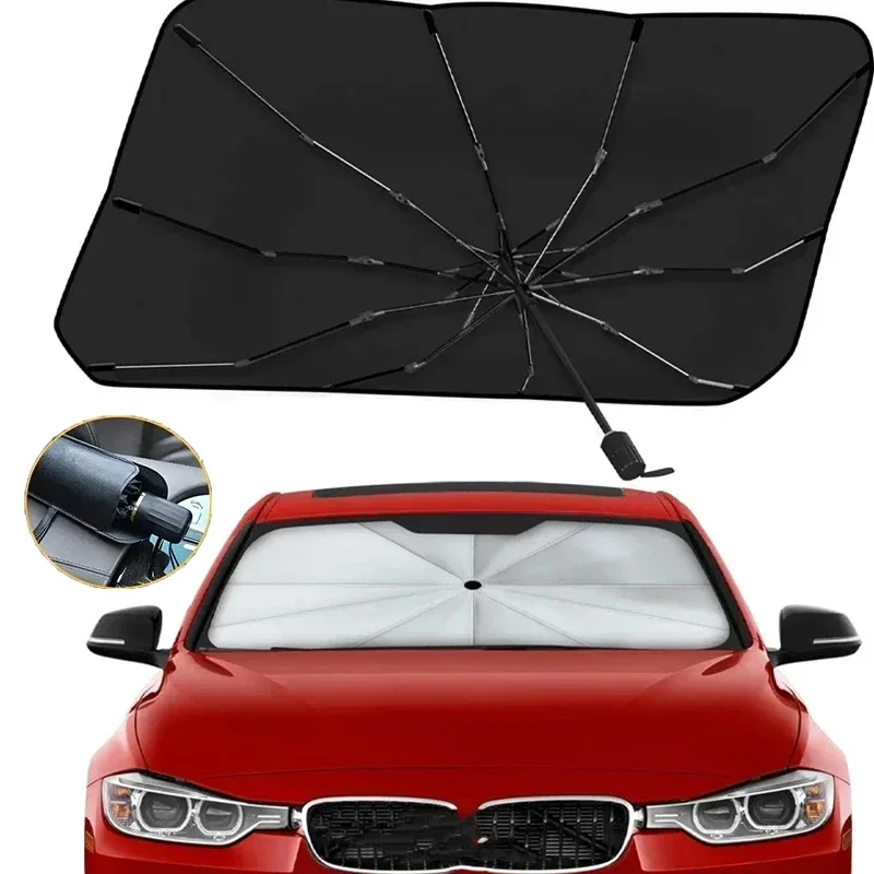 Car Sun Umbrella Shield Sun Screen Front Block Protection Heat Insulation Telescopic Umbrella Handle Can Be Bent Shading Curtain