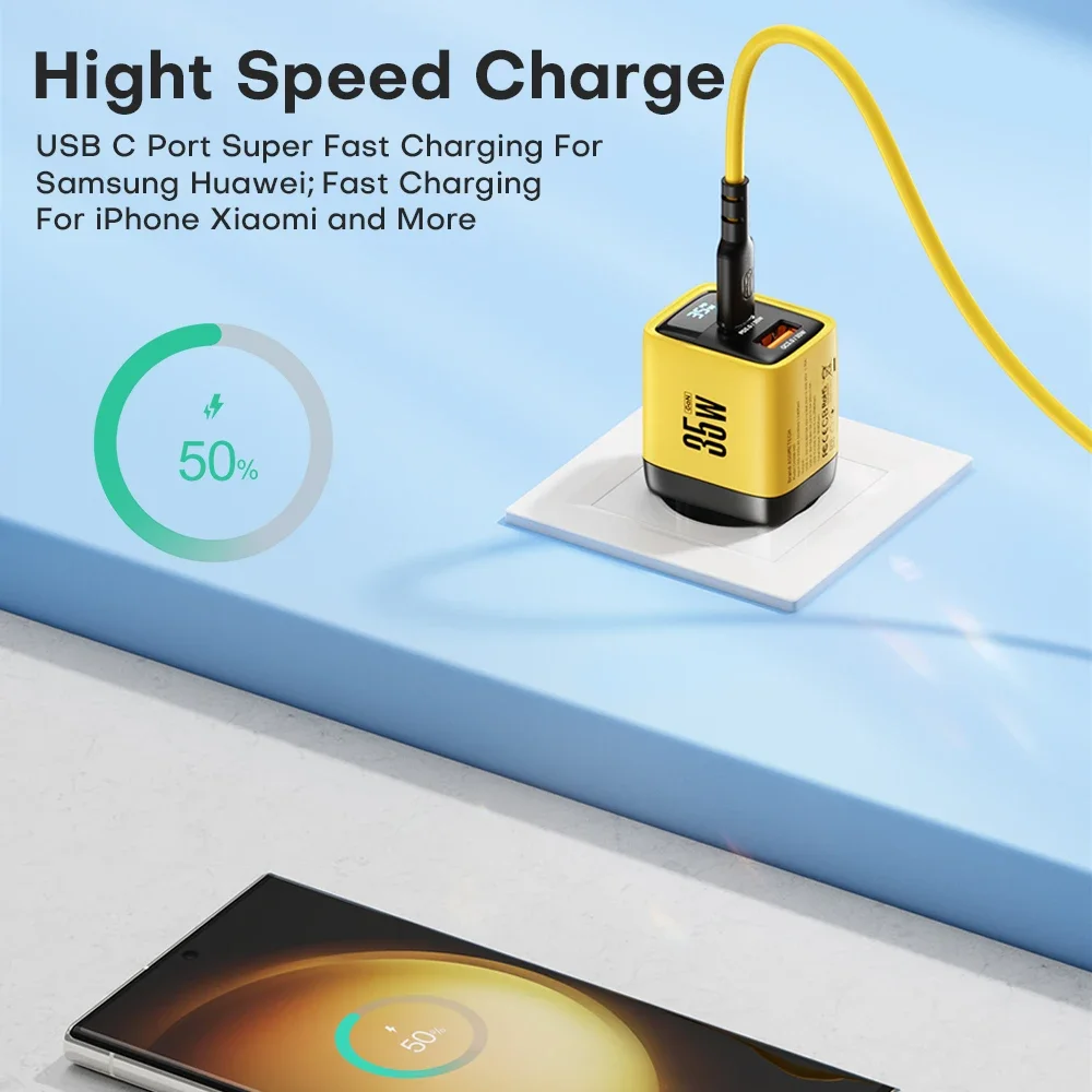 ASOMETECH 35W GaN Charger LED Display QC3.0 30W 25W PD PPS Quick Charge USB Type C Charger For iPhone 14 Pro Samsung S23 Xiaomi