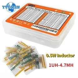 200pcs 1/2W Color Ring Inductor Assortment Set 0.5W 1UH-4.7MH 20values*10pcs Inductors Assorted Kit 1UH 4.7UH 10UH 100UH 470UH