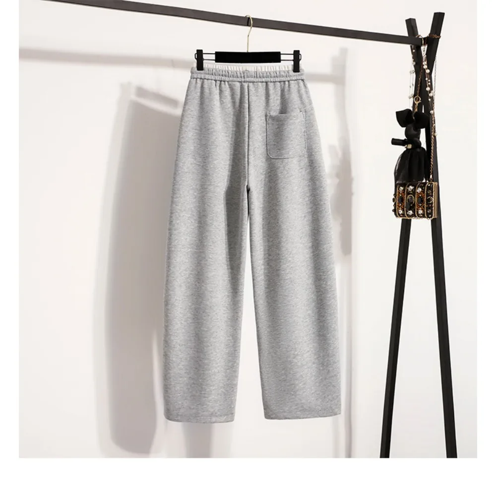 Pantalones informales de cintura alta empalmados, tubo recto, longitud completa, moda coreana, ropa de talla grande para otoño