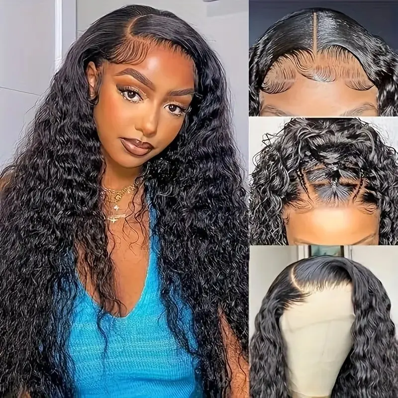 180% Natural Black Deep Wave 22 Inch 13x6 HD Lace Front Wig High Quality Curls Glueless Human Hair  Wigs for Women