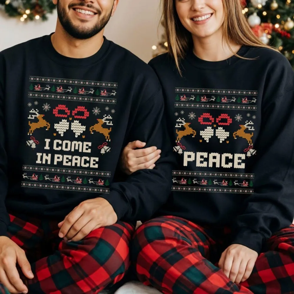 

Come in Peace Matching Christmas Sweatshirt Funny Couple Christmas Pullover Men Women Fashion Casual Xmas Holiday Streetwear
