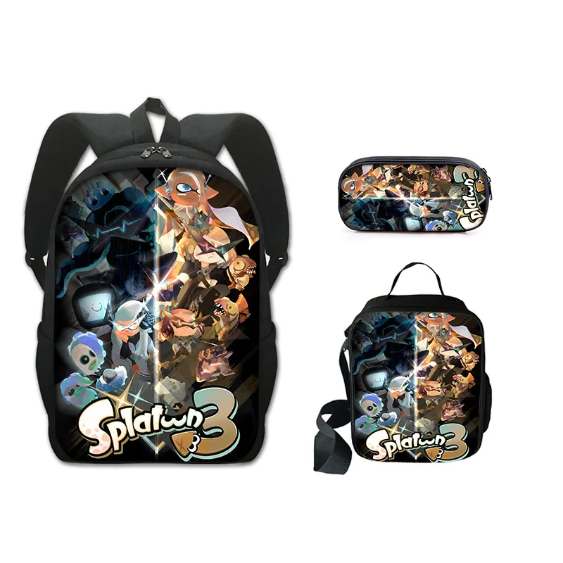 Beliebte Mode lustige Splatoon 3 3D-Druck 3 teile/satz Schüler Schult aschen Laptop Daypack Rucksack Lunch Bag Bleistift Fall