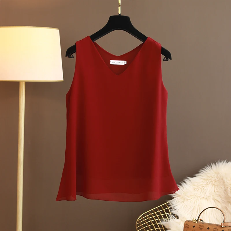 Banerdanni New Arrival Simple Chiffon Vest Female Summer New Sleeveless Halter T-shirt V-neck Blouse Loose Inside Cover Bellies