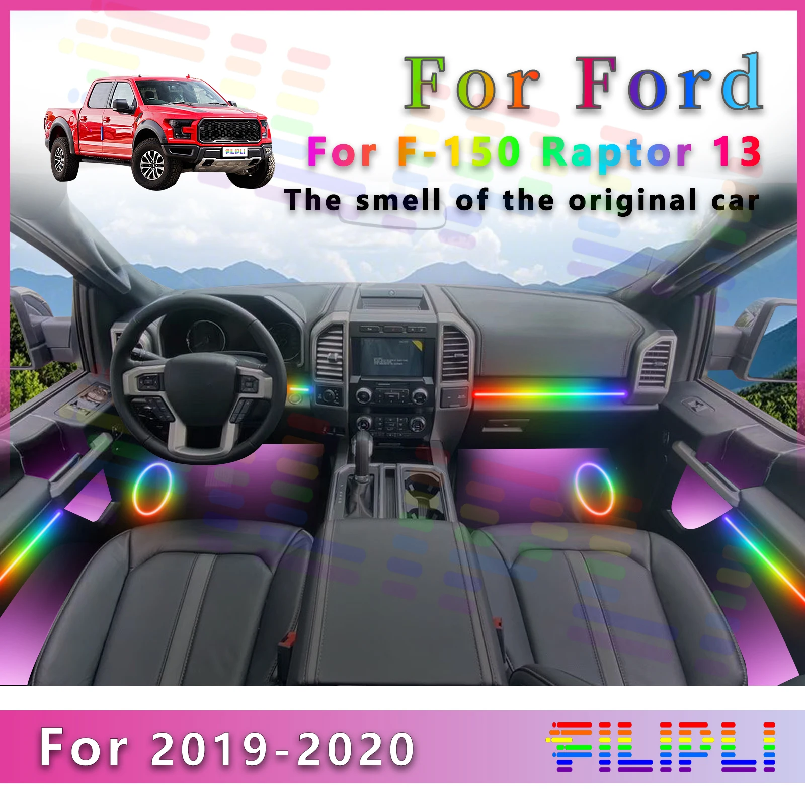 

For Ford F-150 Raptor 13 Gen Interior Accent LED Environmental Light 64 Colors Acrylic Lamp Strip with App Controlled Modes