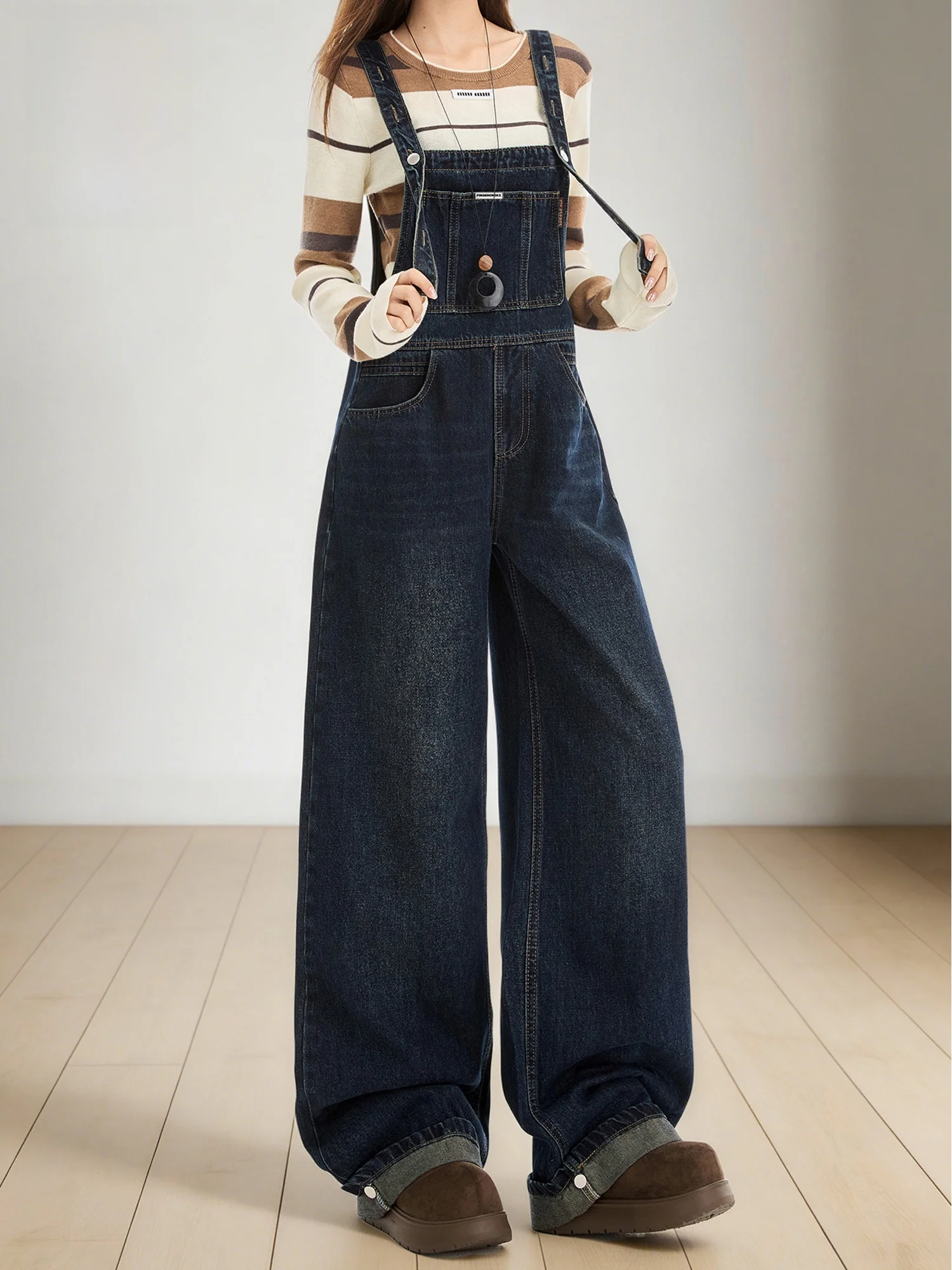 

Женский джинсовый комбинезон FINGERCROXX в американском ретро-стиле, с высокой талией, широкими штанинами, из хлопка, повседневный, удобный, для весны и осени