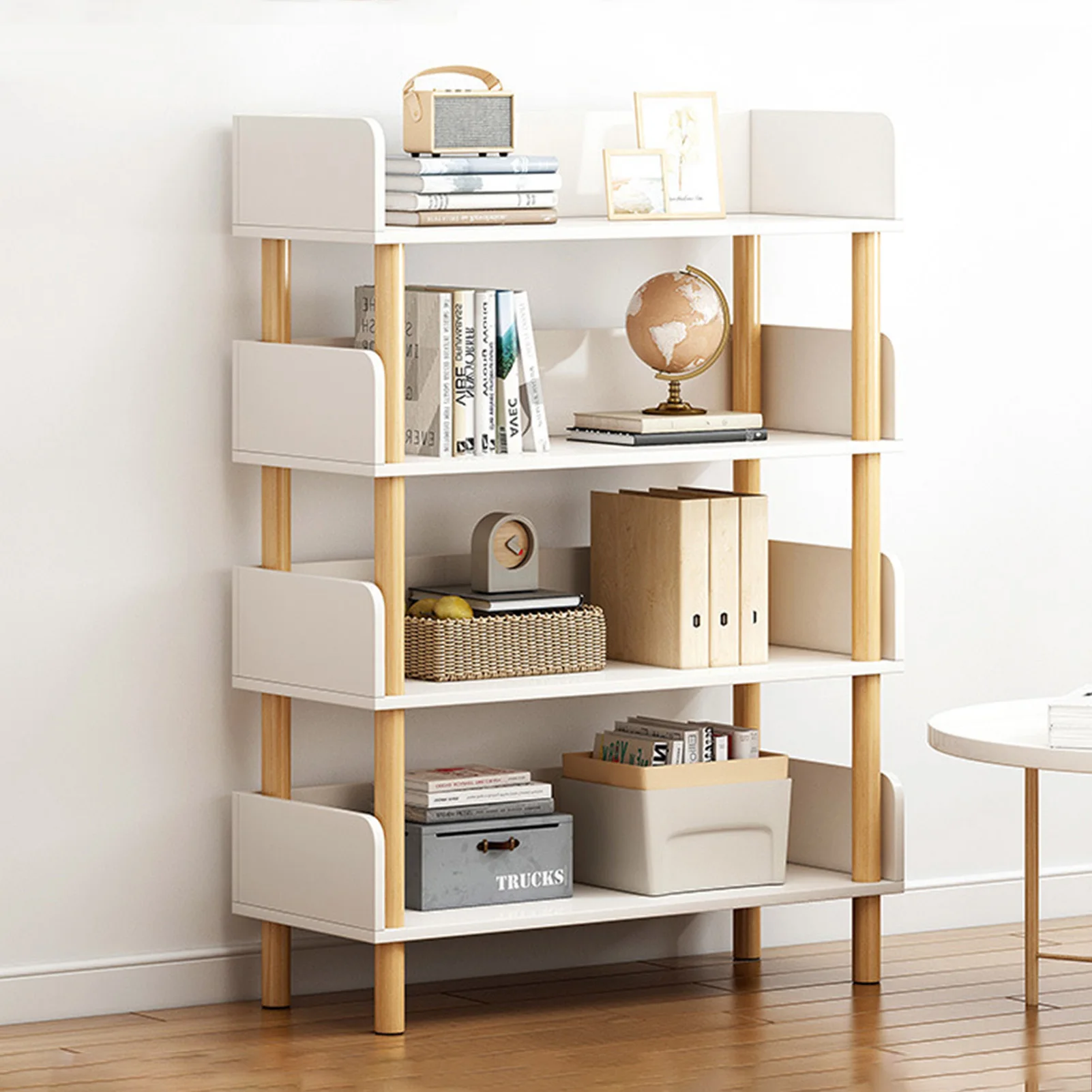 

4-Tier Wooden Open Bookcase - Modern Display Bookshelf with Top Edge and Solid Wood Frame for Home and Office, Storage Cabinet,