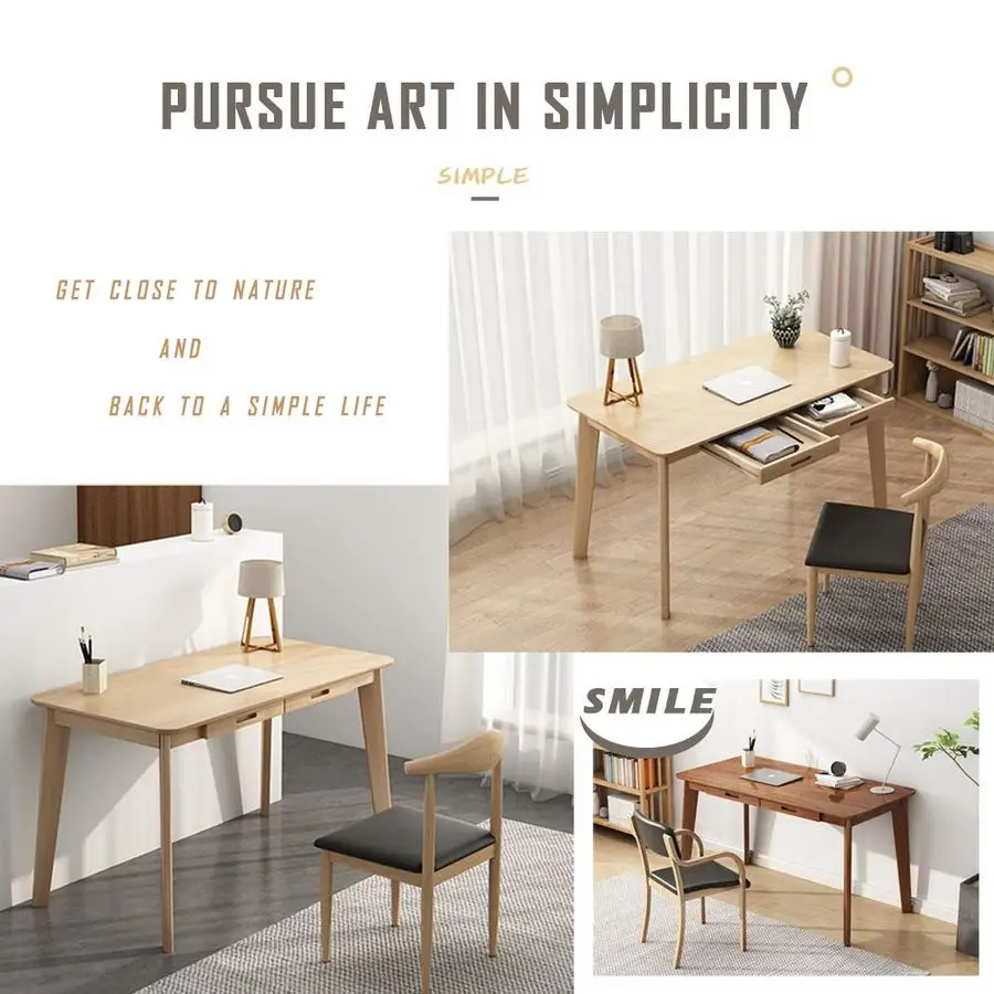 Solid Wood Writing Desk Home Office Workbench Desk with Drawer, Laptop Computer Work Study Table