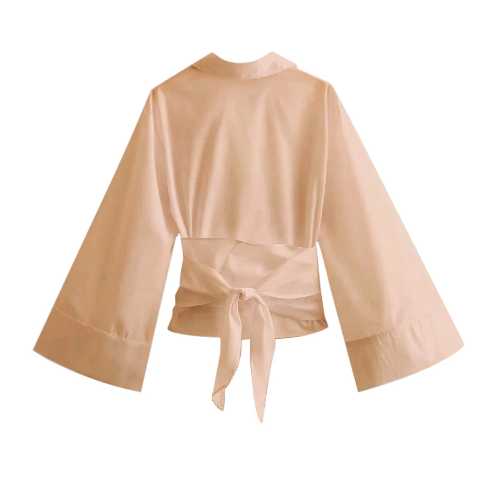 Women Elegant Lace Up Bow Tops Fashion Solid Color Lapel V-Neck Communte Long Sleeve Top Casual Office Lady Chic Holiday Shirts