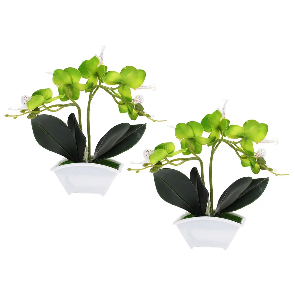 

2pcs White Simulation Phalaenopsis Artificial Flowers in Pot Realistic Faux Plants for Decor Photography Props