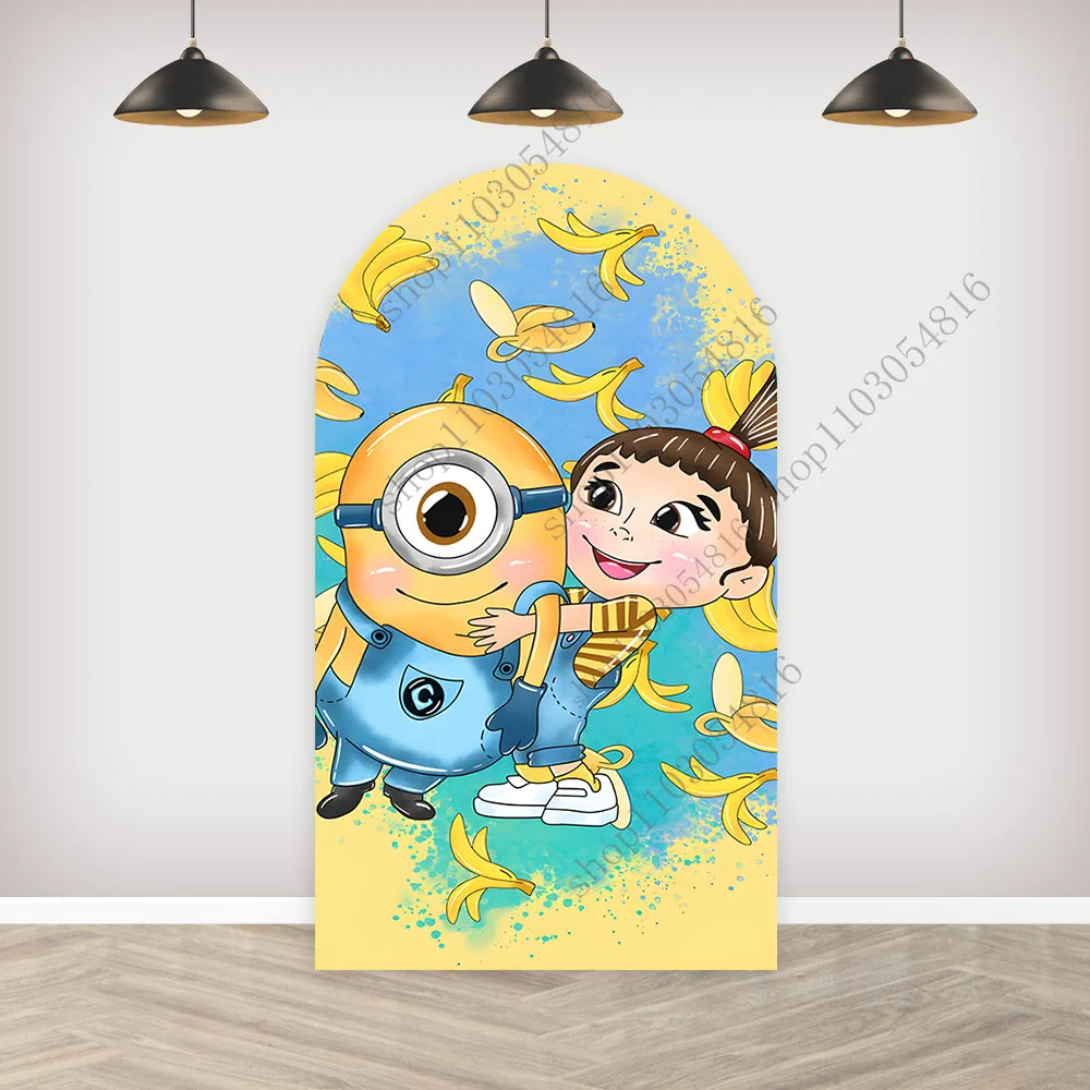 MINISO Minion Arch Photo Backdrop Arched Wall For Kids Cute Theme Birthday Party Baby Shower Doublesided Photography Background