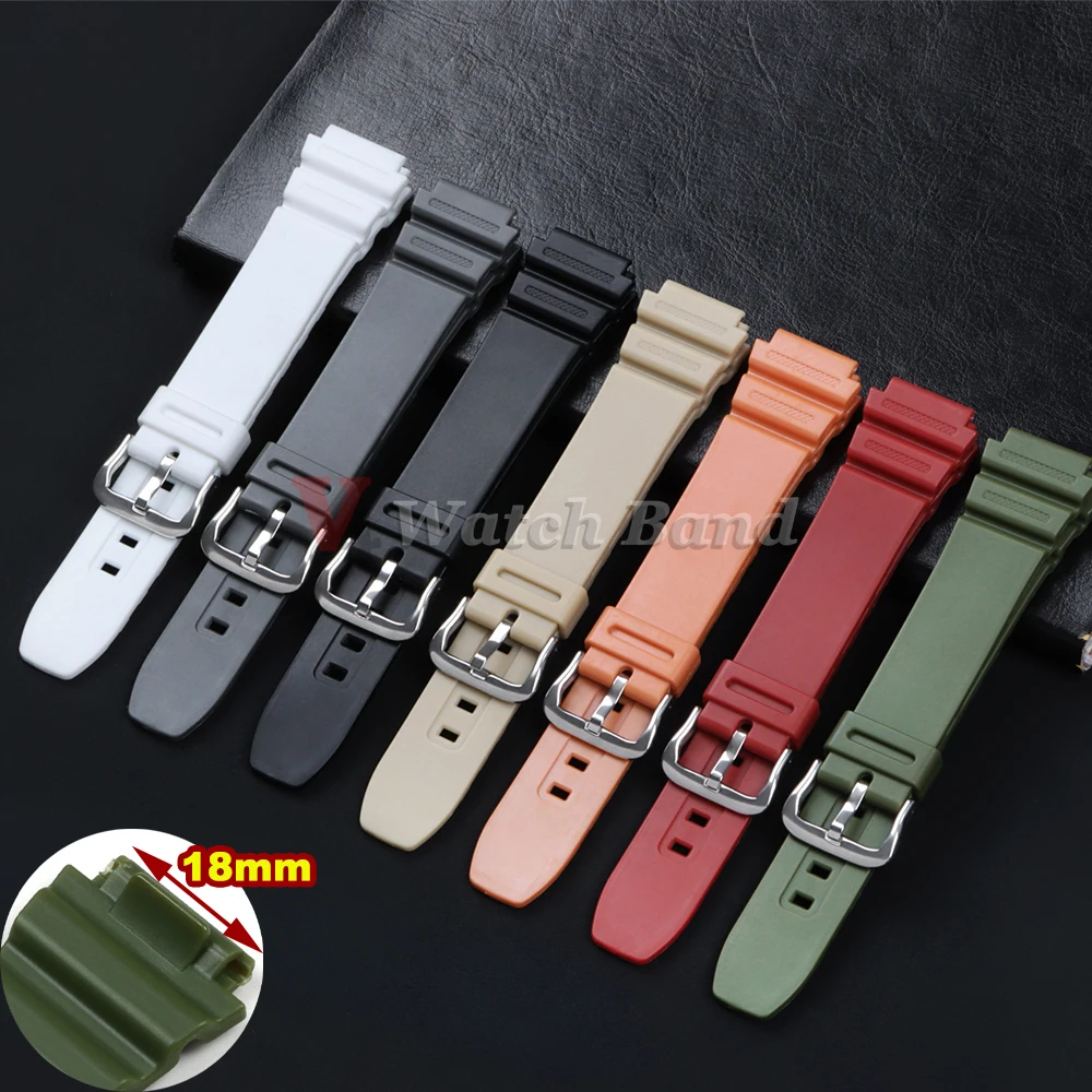 18mm Silicone Watch Strap for Casio AE1200 SGW300/400 MRW200 W218H AE1000/1300 W219 AQ-S810W Replacement Rubber Belt Wristband