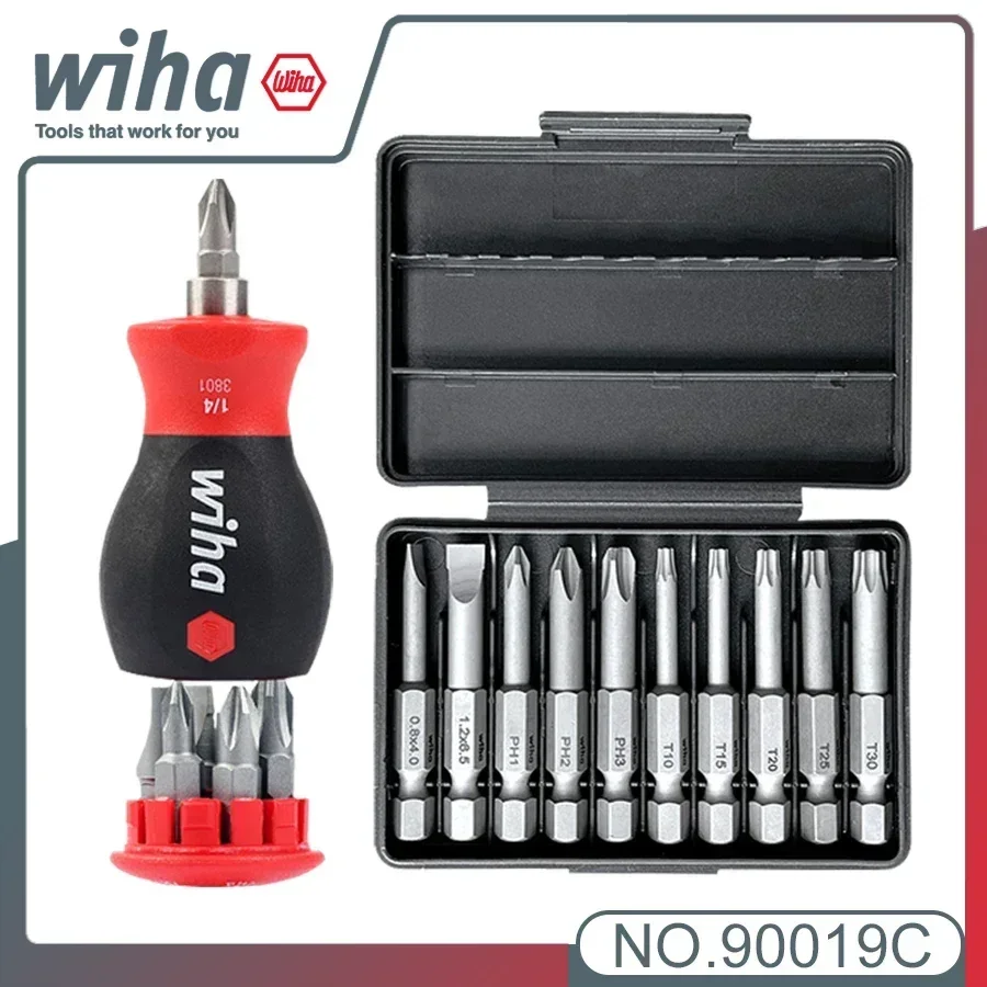 

Genuine WIHA Magazine Screwdriver and Replaceable Screwdriver Bit Set with Slotted Phillips Torx Bits Short Shank Screwdriver