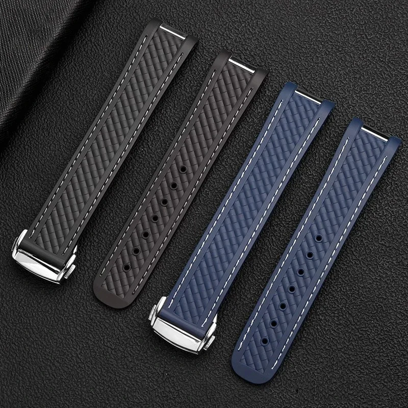 Rubber Silicone Watch Strap For Omega Seamaster 300 AT150 Aqua Terra Ultra Light 8900 Steel Buckle Blue Watchband Bracelets 20mm