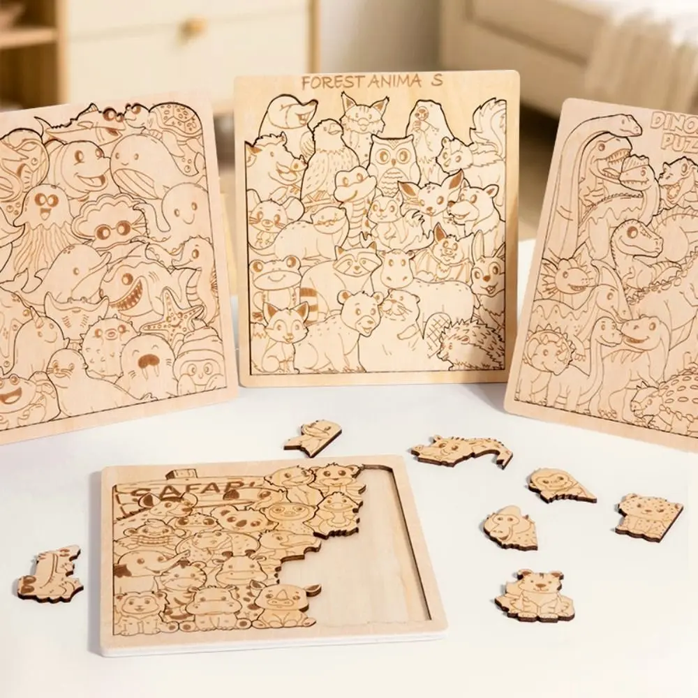 Wooden Irregular-Shaped Puzzles Dinosaur Forest Ocean Animal Animal-shaped Puzzle Children Education Stacked Jigsaw