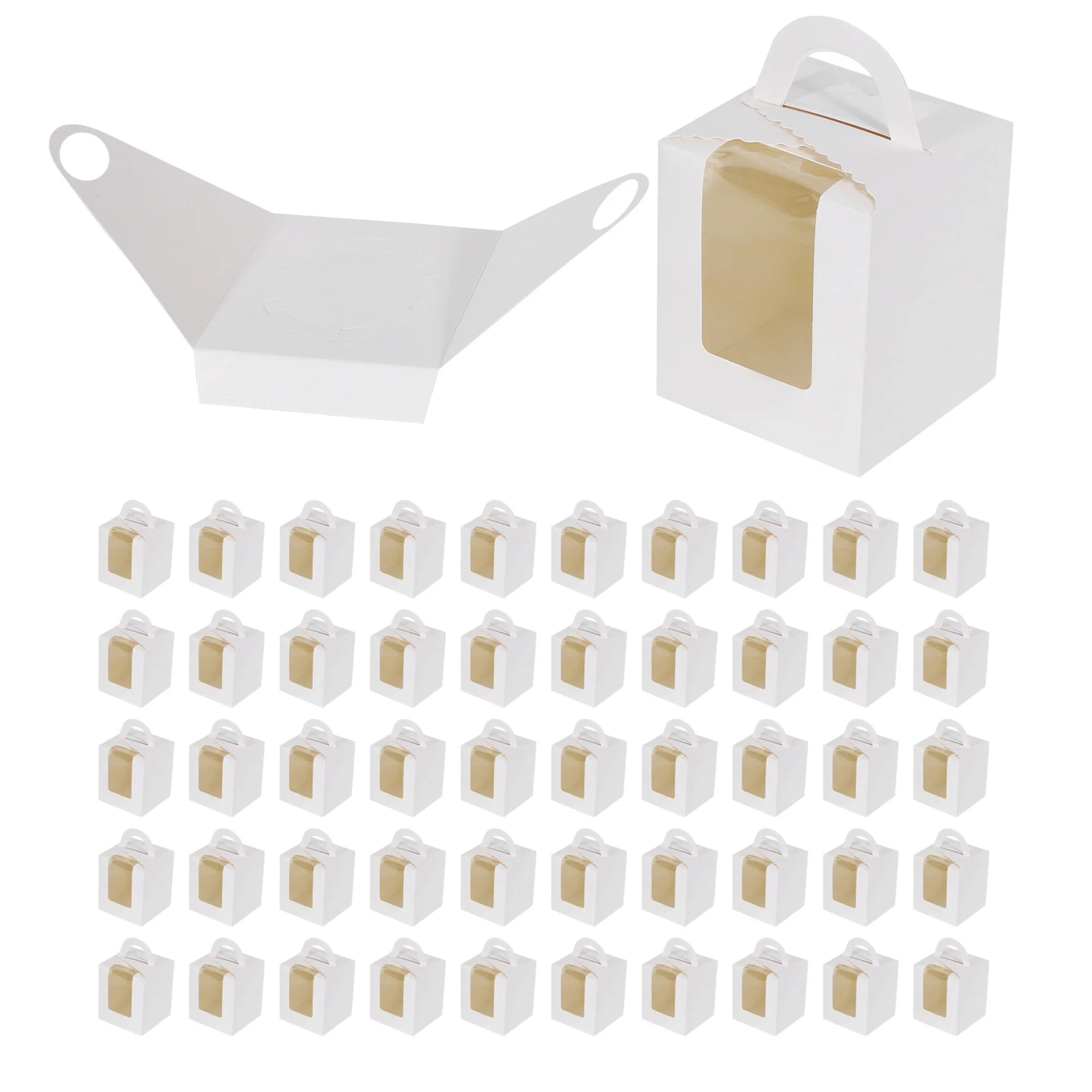 AWAH 50 PCS Single Cupcake Boxes White Individual Cupcake Carrier Holders With Window Inserts For Bakery Wrapping Packaging