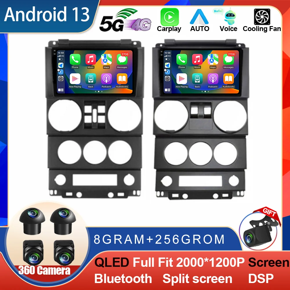 Android 14 For Jeep Wrangler Unlimited 3 JK 2008 - 2010 Car Radio Intelligent System Stereo Navigation QLED Carplay AUTO WIFI 4G