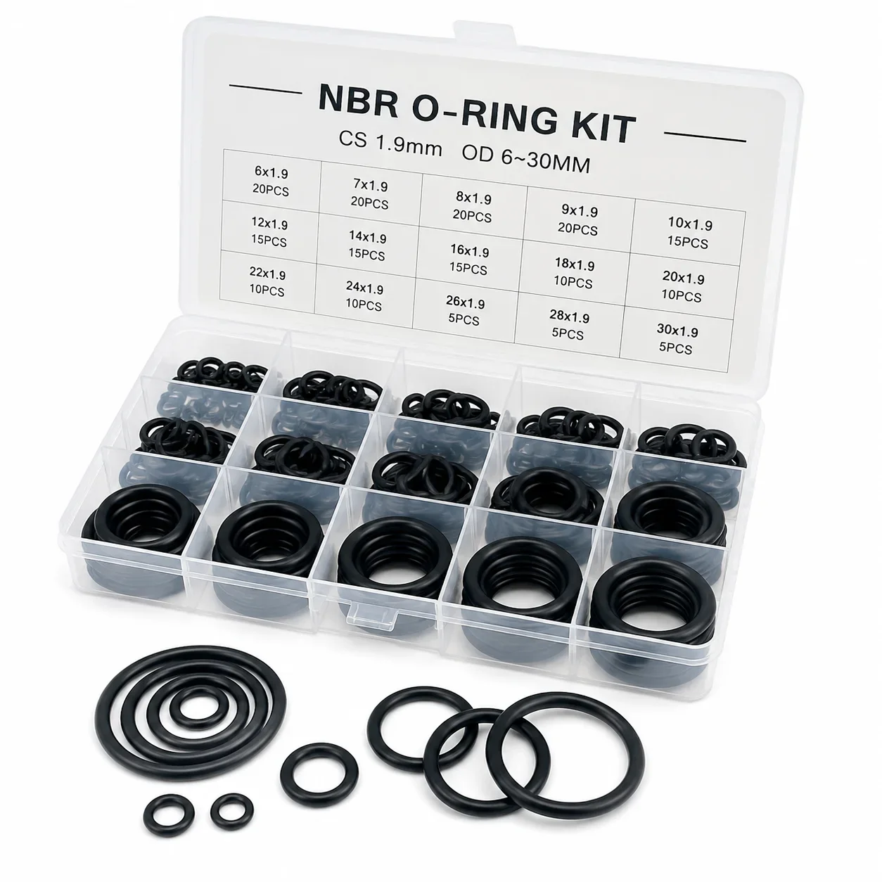 225Pcs O Ring NBR Seal Washer Plumbing Gasket CS1.9mm OD6-30mm Nitrile Butadiene Rubber Spacer Oil Resistance O-Ring Kit