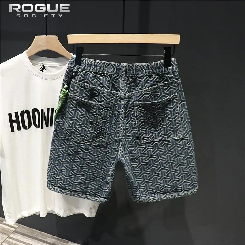 Summer Bermuda PantalonCorto American Retro Trend Men Women Denim Shorts Luxury Geometric Jacquard Loose Washed Streetwear Y2k