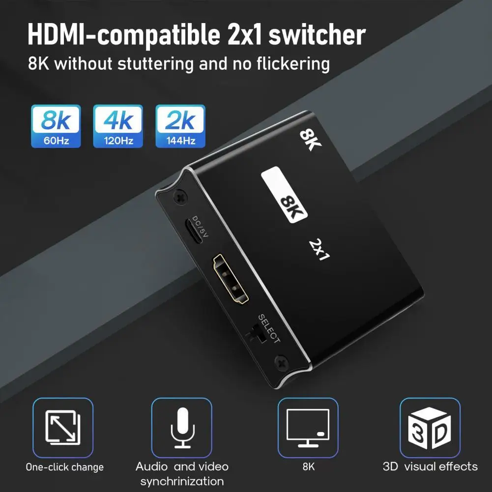 

Switch Splitter 2 In 1 Out Ultra Speed HDMI-compatible 2.1 48Gbps 8K@60Hz 4K@120Hz Switch Adapter with Switch Button for HDTV