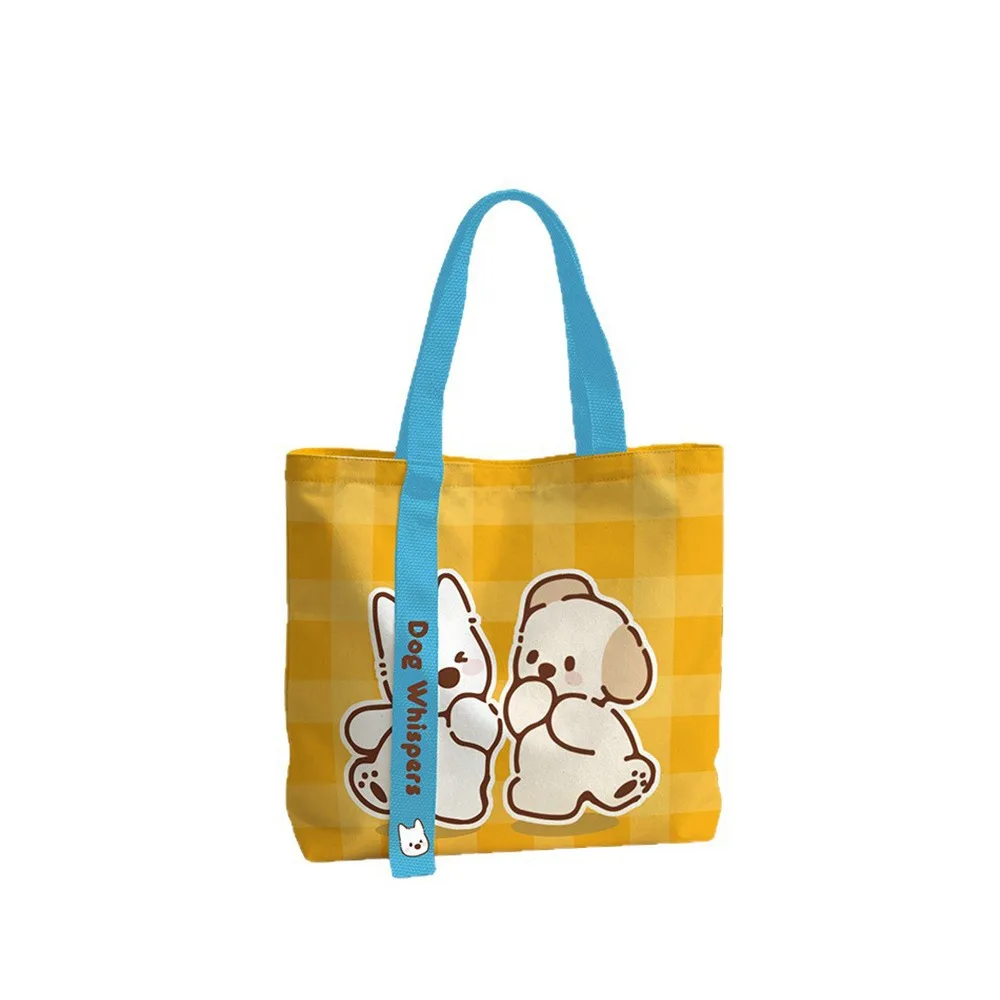 Durable Cute Puppy Print Canvas Bag Reusable Lightweight Tote Bag Large Capacity Versatile Lunch Bag Women's Accessories