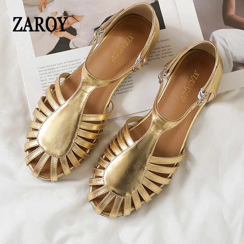 

ZAROY 2026 Новейшие дизайнерские женские сандалии на плоской подошве, модные сандалии с закрытым носком, плетеные, ажурные, в римском стиле, повседневные, удобные, для пляжа
