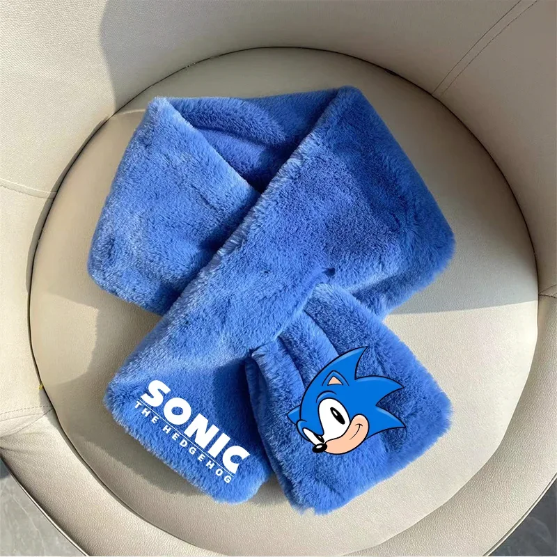 Sonic Plush Scarf Winter Warm Girl Kids Cartoon Kawaii Neck Scarve Thickened Scarf Stuffed Soft Boys Birthday Christmas Gift