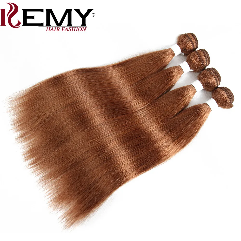 Mechones de cabello humano liso, pelo brasileño ondulado, color marrón, Remy, 100%, 3/4 Bundls Deal