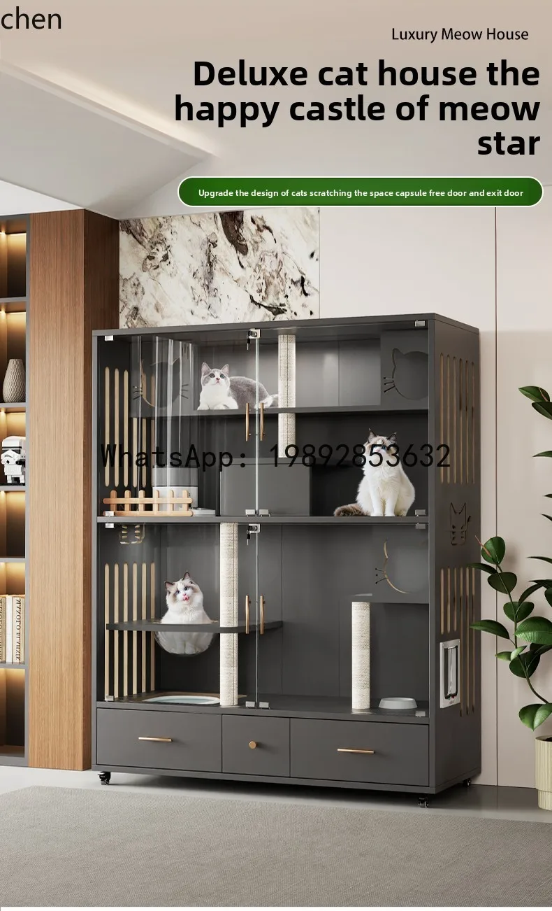 X1 ninho de gato villa de madeira maciça doméstica interna com banheiro integrado armário de gato grande