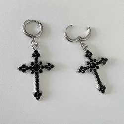 Grunge Rock Jewelry Bling Crystal Cross Earrings for Women Punk Charms Hoop Earrings Gothic Accessories Korean Fashion Earring