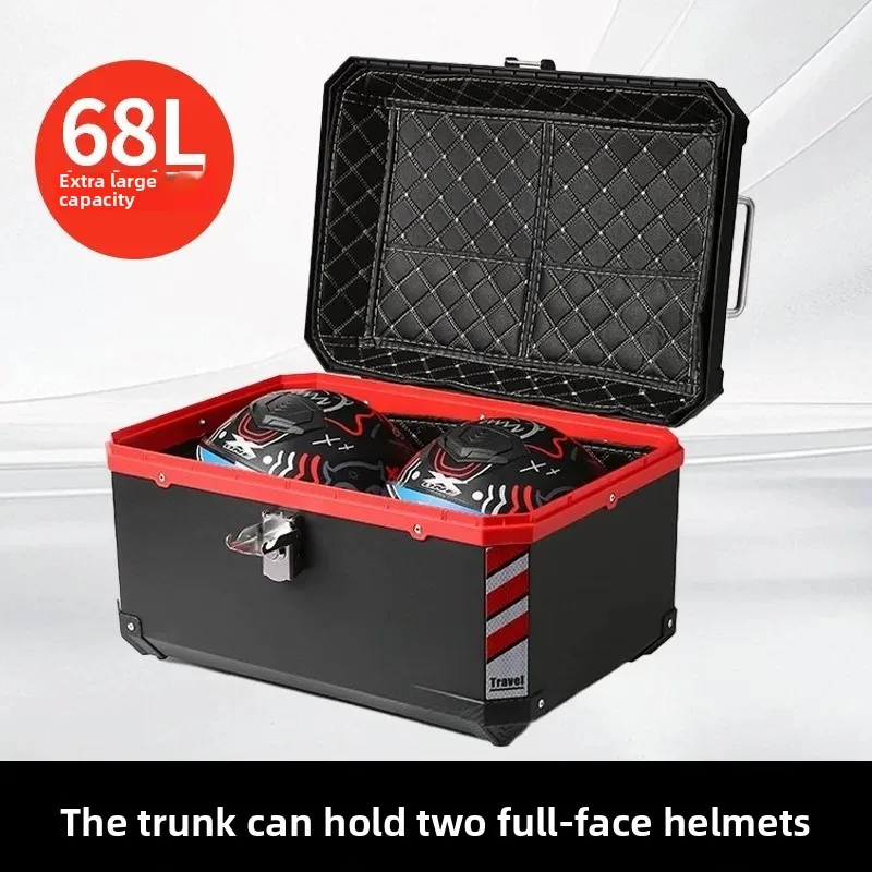 1pc 68L/18 Gallon Motorcycle Luggage Box with Base,Reflective Strips, Interior Padding, motorcycle accessories for Outdoor Ridin
