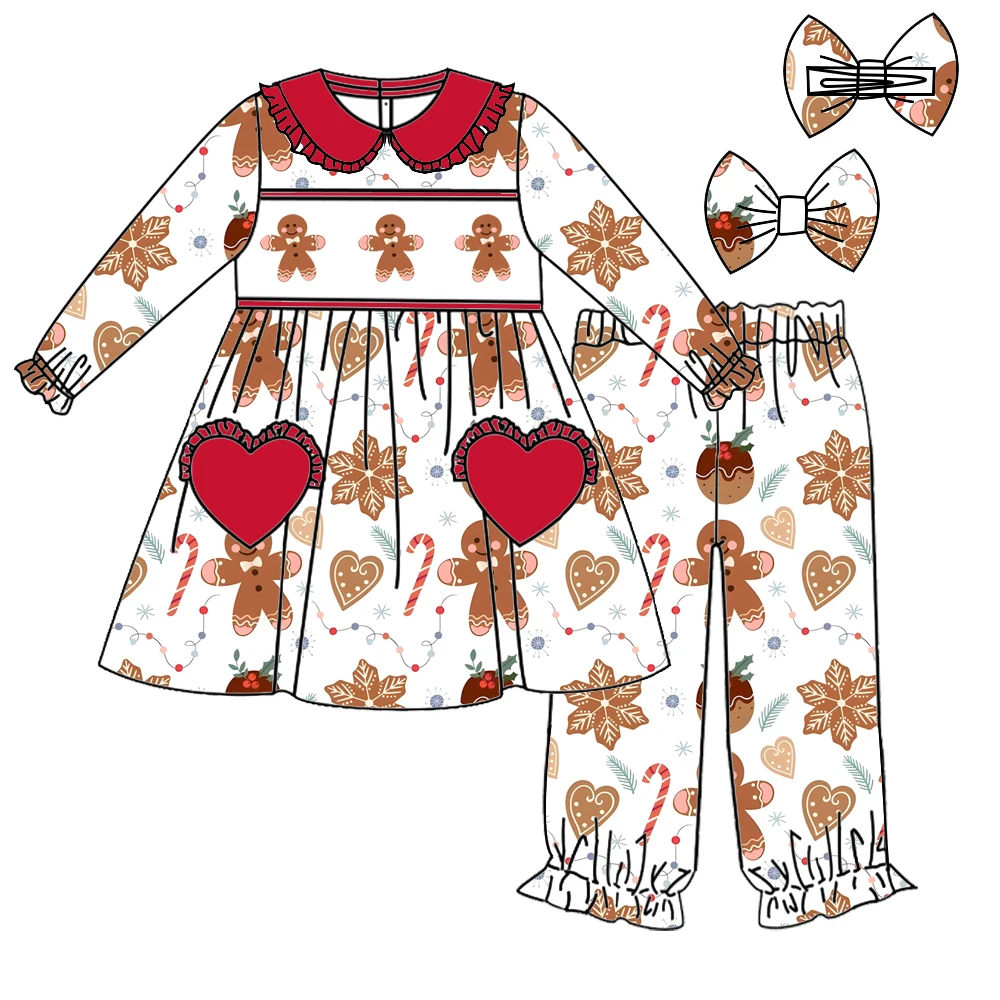 Christmas Boutique Children's Pajama Set Santa Candy Cookies Print Long Sleeve Girls Boys Pajama Outfits