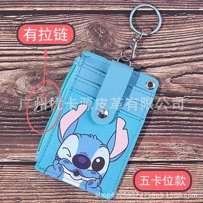 Disney-Anime Mickey Pendurado Titular Do Cartão, Titular Do Cartão Portátil, Campus Card Cartoon Stitch ID Shell, Estojo De Couro, Bolsa De Ônibus,