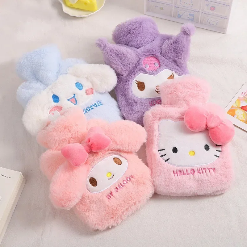 Kawaii sanrio saco de água quente de pelúcia kawaii olá kitty kuromi cinnamoroll melodia reutilizável aquecimento garrafa de água quente sacos presente das meninas